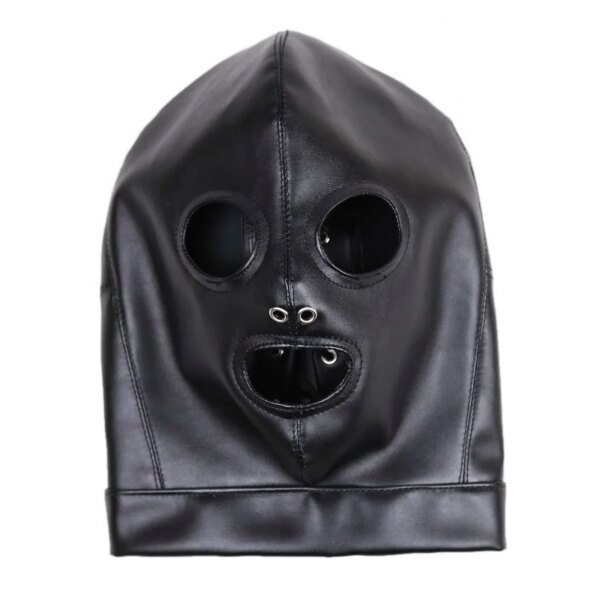 Sexy Leather Bondage Hood Full Face Mask – fetish cosplay adult roleplay headgear