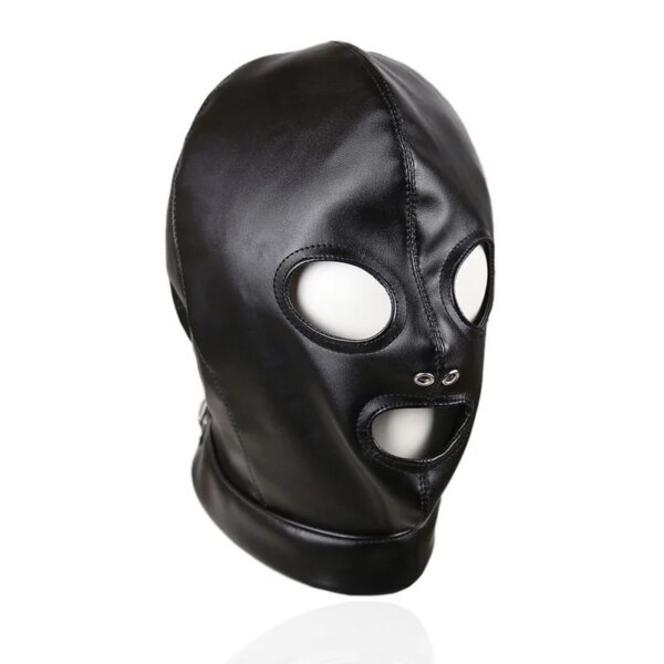 Sexy Leather Bondage Hood Full Face Mask – fetish cosplay adult roleplay headgear