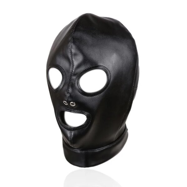 Sexy Leather Bondage Hood Full Face Mask – fetish cosplay adult roleplay headgear