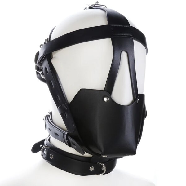 PU Leather Harness Hood hollow out fetish mask for cosplay and Halloween