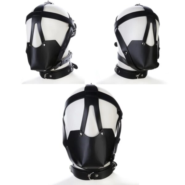 PU Leather Harness Hood hollow out fetish mask for cosplay and Halloween