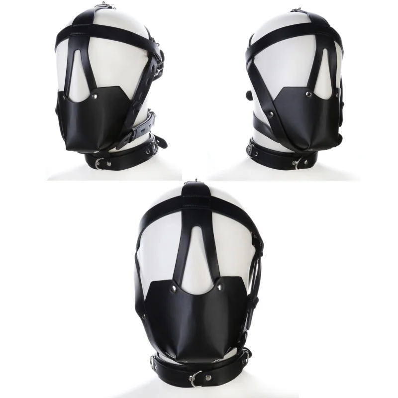 PU Leather Harness Hood hollow out fetish mask for cosplay and Halloween