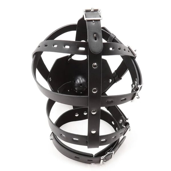 PU Leather Harness Hood hollow out fetish mask for cosplay and Halloween