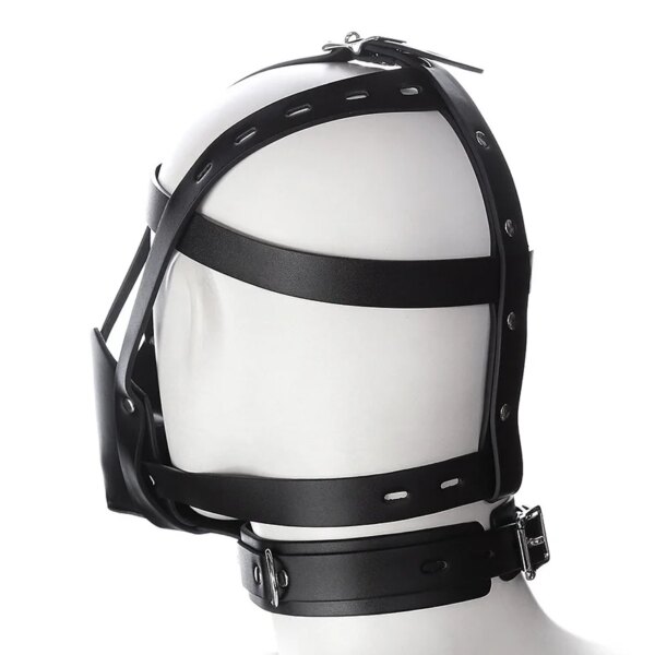 PU Leather Harness Hood hollow out fetish mask for cosplay and Halloween