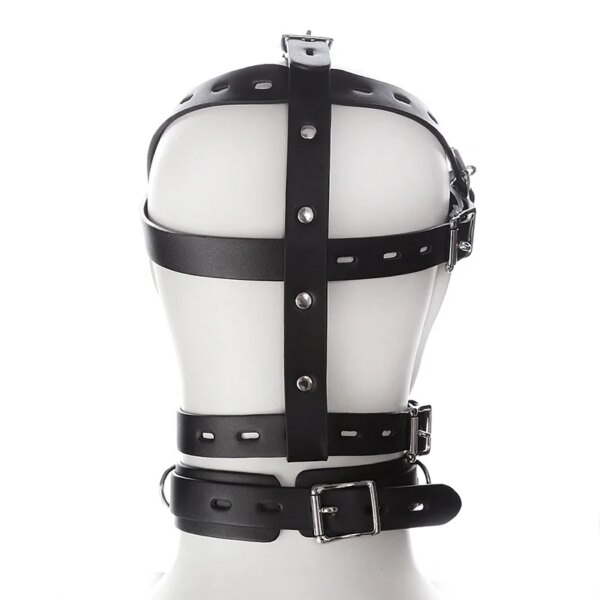 PU Leather Harness Hood hollow out fetish mask for cosplay and Halloween