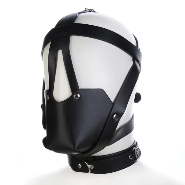PU Leather Harness Hood hollow out fetish mask for cosplay and Halloween