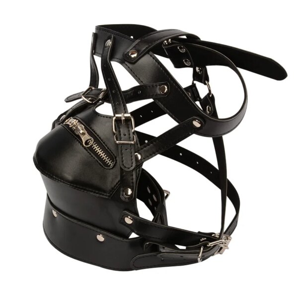 Fetish Cosplay Sexy Mask PU Leather Bondage Hood Open Mouth With Zip