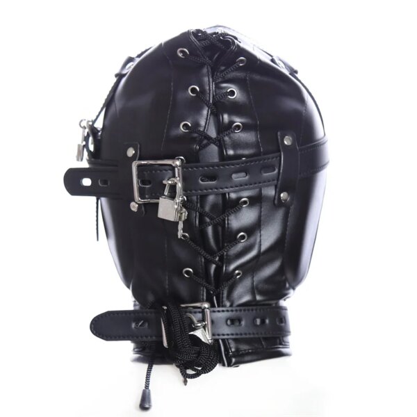 Couples PU Leather Black Mask Hood for cosplay, Halloween, and intimate wellness