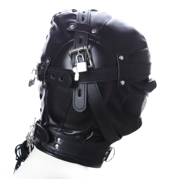 Couples PU Leather Black Mask Hood for cosplay, Halloween, and intimate wellness