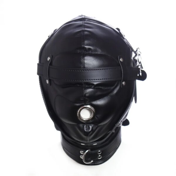 Couples PU Leather Black Mask Hood for cosplay, Halloween, and intimate wellness