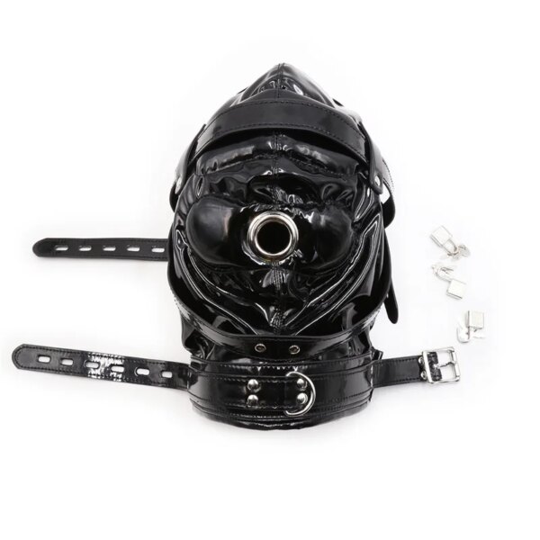 Couples PU Leather Black Mask Hood for cosplay, Halloween, and intimate wellness