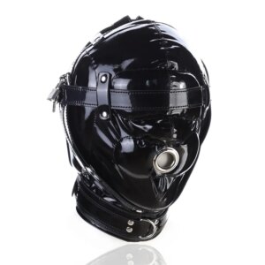 Couples PU Leather Black Mask Hood for cosplay, Halloween, and intimate wellness