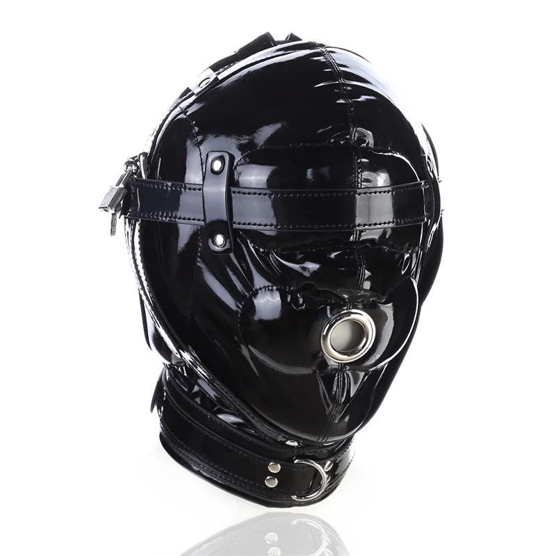 Couples PU Leather Black Mask Hood for cosplay, Halloween, and intimate wellness