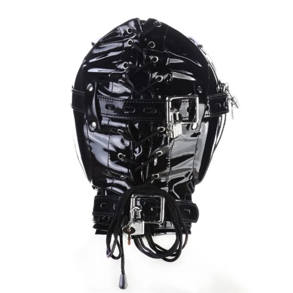 Couples PU Leather Black Mask Hood for cosplay, Halloween, and intimate wellness