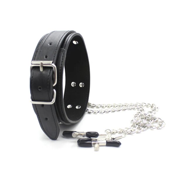 Leather Choker with Nipple Clamp & BDSM Restraints for Couples