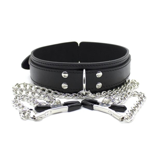 Leather Choker with Nipple Clamp & BDSM Restraints for Couples