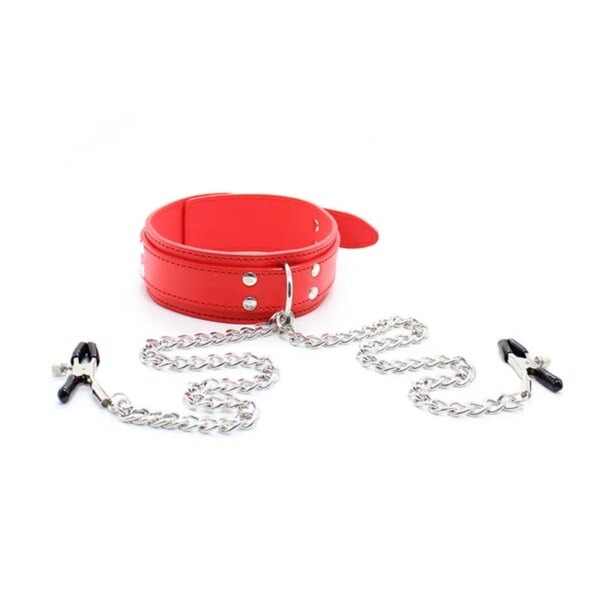 Leather Choker with Nipple Clamp & BDSM Restraints for Couples