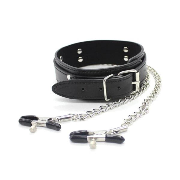 Leather Choker with Nipple Clamp & BDSM Restraints for Couples