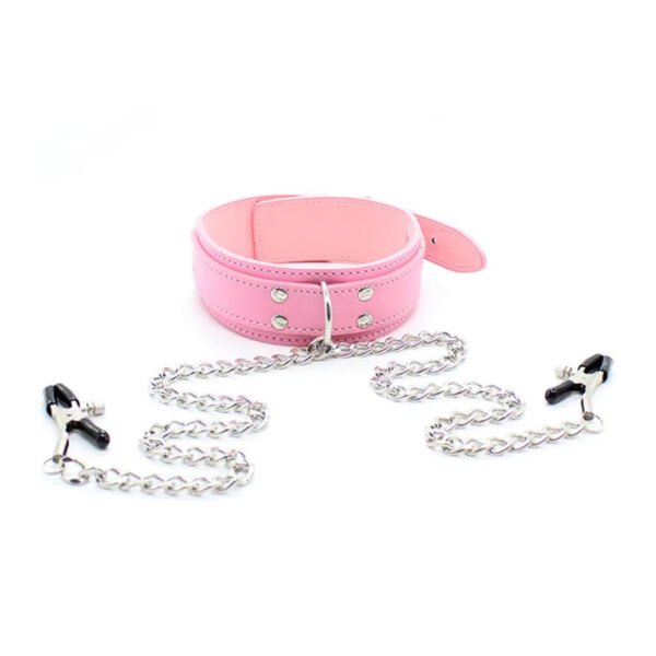Leather Choker with Nipple Clamp & BDSM Restraints for Couples
