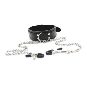 Leather Choker with Nipple Clamp & BDSM Restraints for Couples