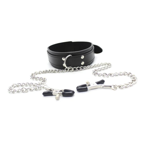 Leather Choker with Nipple Clamp & BDSM Restraints for Couples
