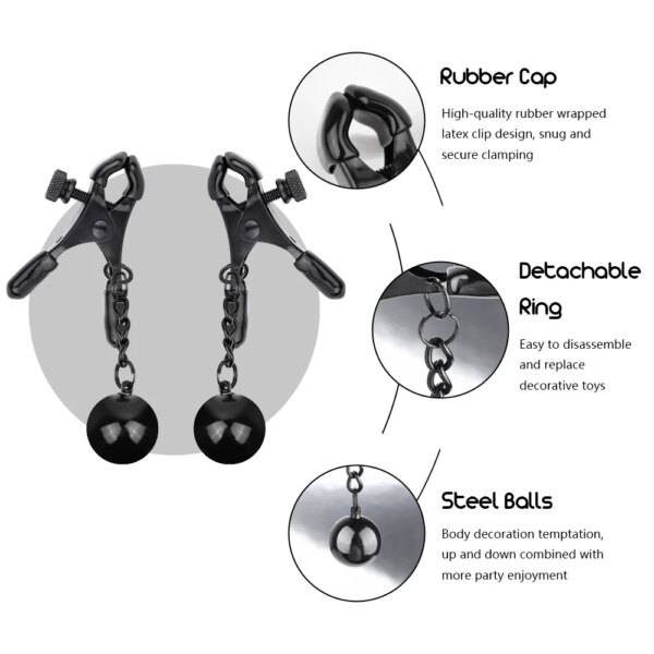 Nipple clamps metal ball with weights adjustable breast clips for women and couples