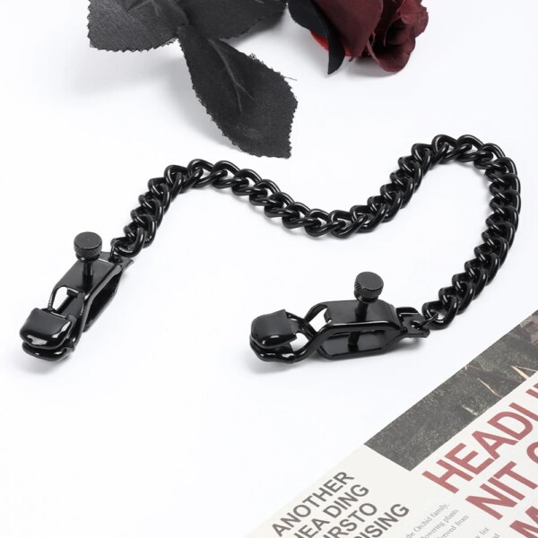 Adjustable Nipple Clamp with Thick Chain – non-piercing breast clip for women and couples
