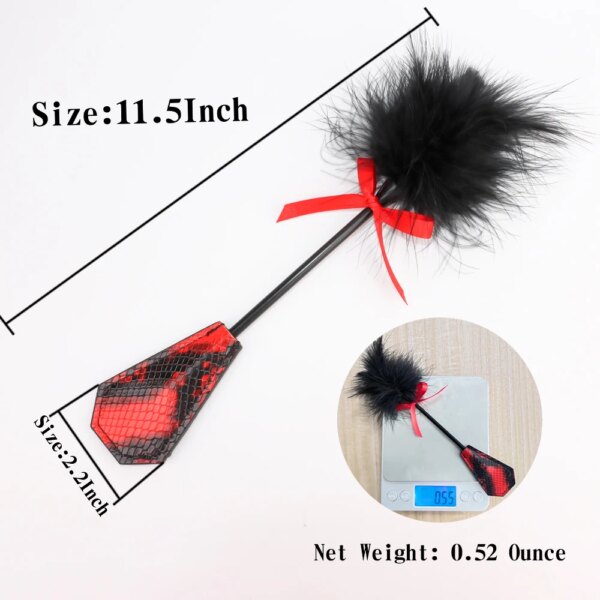 Adult Sex Flirting Toys Artificial Feather with Snake Skin Print PU Leather Spanking Tease Stick for Women