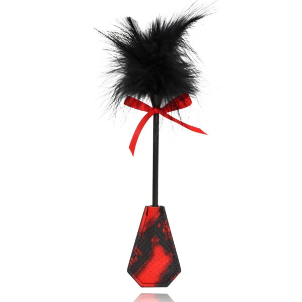 Adult Sex Flirting Toys Artificial Feather with Snake Skin Print PU Leather Spanking Tease Stick for Women