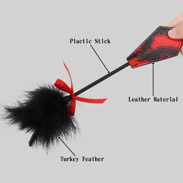 Adult Sex Flirting Toys Artificial Feather with Snake Skin Print PU Leather Spanking Tease Stick for Women