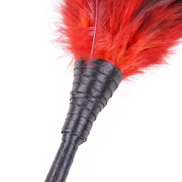 35cm Red Chicken Feather Whip with PU Leather Handle for Costumes and Performance