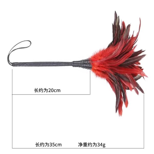 35cm Red Chicken Feather Whip with PU Leather Handle for Costumes and Performance
