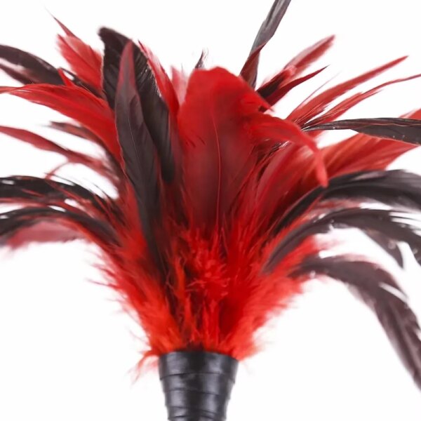 35cm Red Chicken Feather Whip with PU Leather Handle for Costumes and Performance