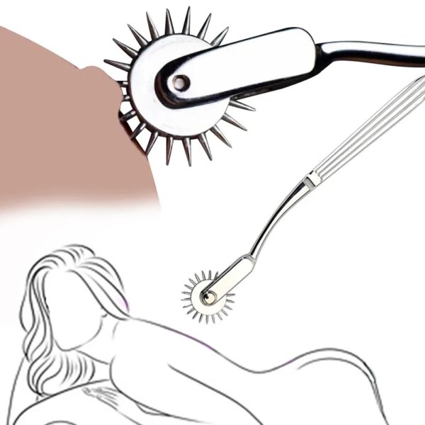 BDSM Bondage Adult Games Sex Toys set including clit stimulator, metal wheel, and nipple tickler