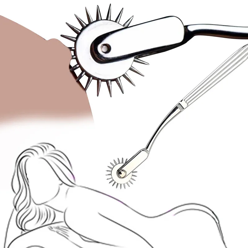 BDSM Bondage Adult Games Sex Toys set including clit stimulator, metal wheel, and nipple tickler