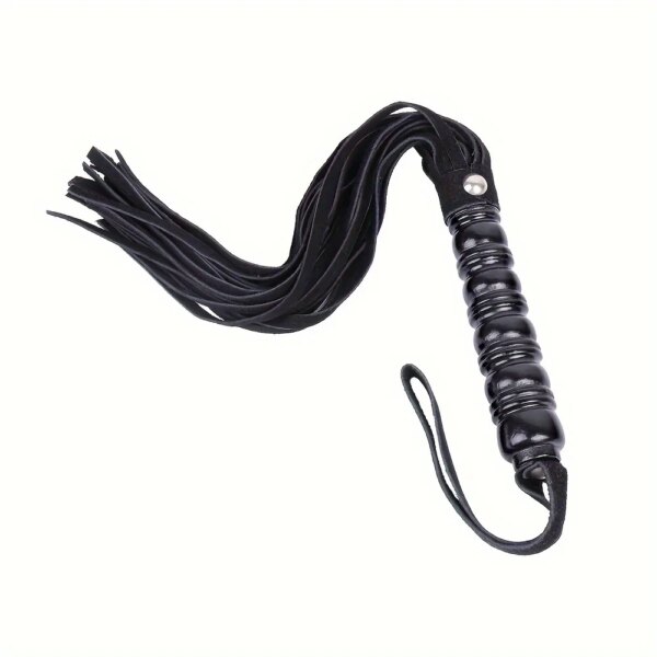 PU Leather Tassel Whip with wood handle for women and couples pleasure