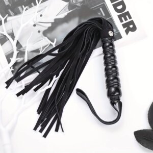 PU Leather Tassel Whip with wood handle for women and couples pleasure