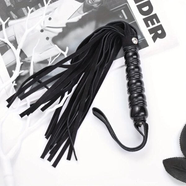 PU Leather Tassel Whip with wood handle for women and couples pleasure
