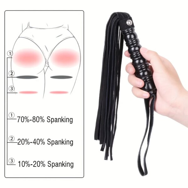PU Leather Tassel Whip with wood handle for women and couples pleasure