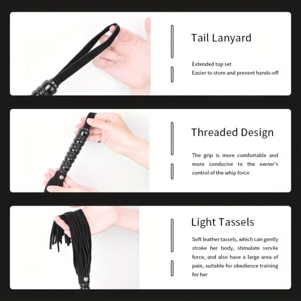 PU Leather Tassel Whip with wood handle for women and couples pleasure
