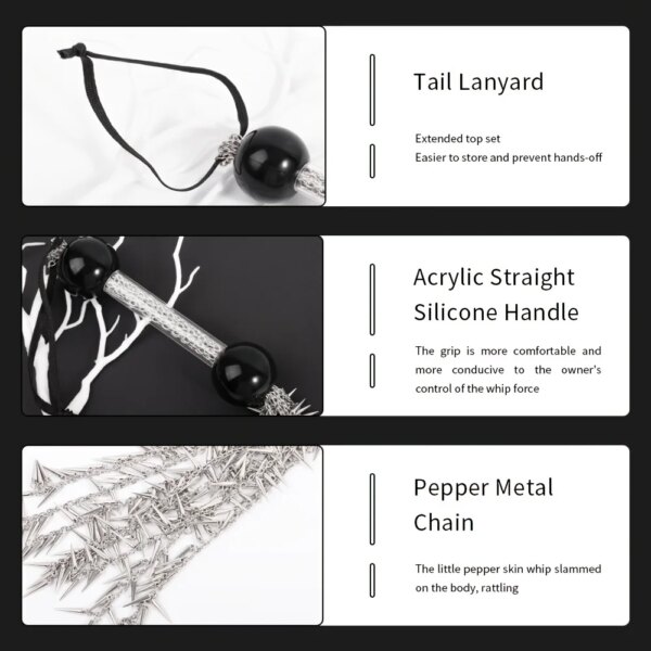 Metal Pepper Chain Whip with Restraints – BDSM toy for couples