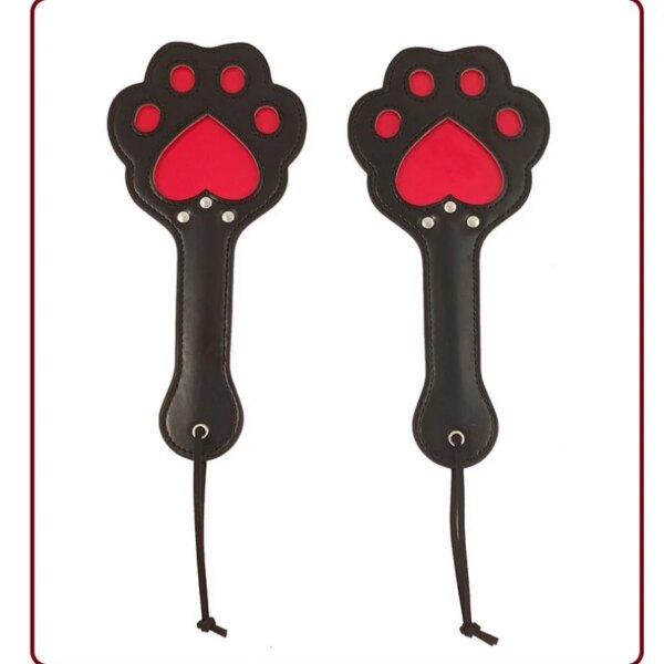 Red Black PU Toy Short Beard Whip with woven leather tassel handle for intimate play