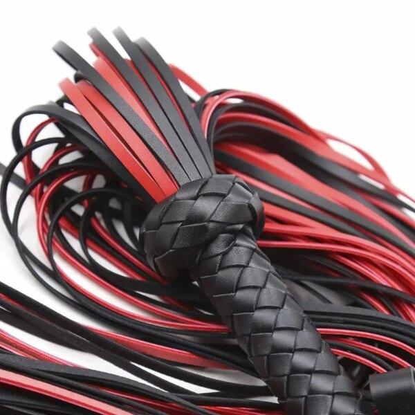 Fetish Black & Red PU Leather Whip Flogger for couples – adult BDSM erotic play toy