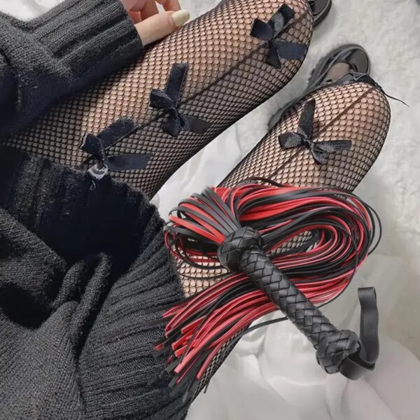 Fetish Black & Red PU Leather Whip Flogger for couples – adult BDSM erotic play toy