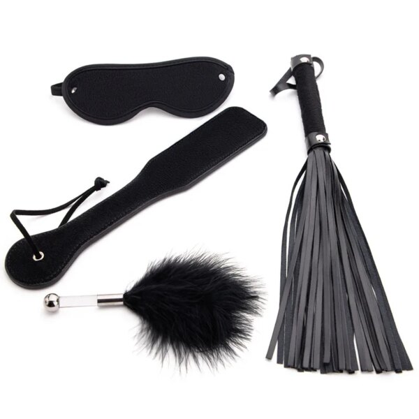 4Pcs BDSM Kit XOXO Paddle & PU Leather Whip Set for Couples’ Intimacy and Wellness