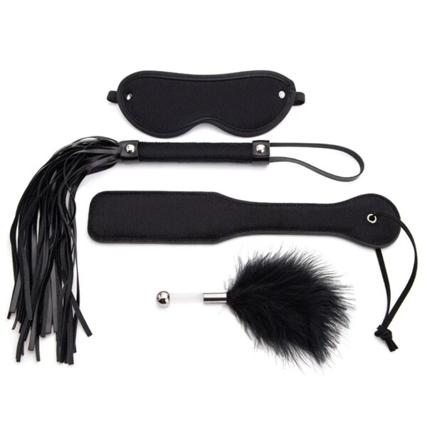 4Pcs BDSM Kit XOXO Paddle & PU Leather Whip Set for Couples’ Intimacy and Wellness