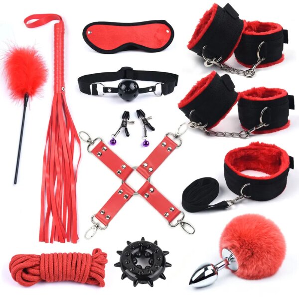 40CM Fox Tail Anal Plug Bondage Set for Women with Whip Handcuffs – Adult BDSM Toy