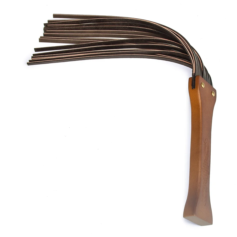 Genuine Leather Strip Tassel Spanking Flogger With Wooden Handle By Xlucia - Image 2