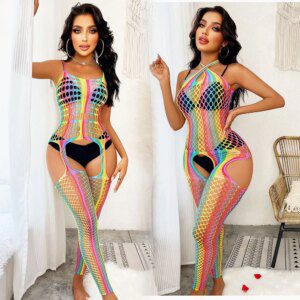 Rainbow Sexy Fishnet Body Stockings Lingerie Erotic Open Crotch By Xlucia