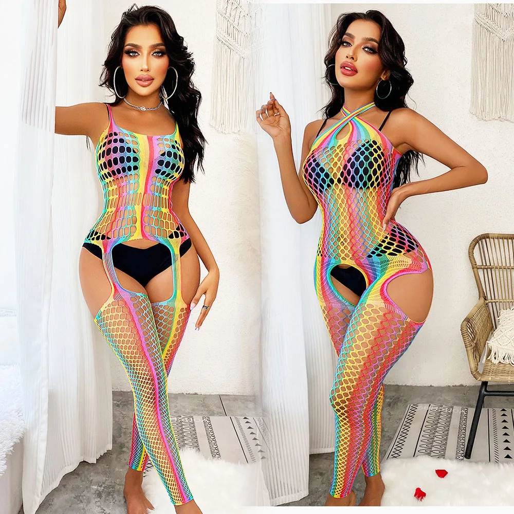 Rainbow Sexy Fishnet Body Stockings Lingerie Erotic Open Crotch By Xlucia